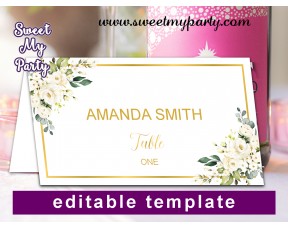 Ivory Roses Escort Crads template,Cream Roses Place Cards template,(123b)